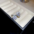 Silver open ring featuring sparkling double flower cluster zircons in a jewelry box - Style 82 Silver (Double Flower Cluster)