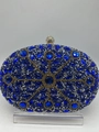 Elegant blue oval evening clutch bag adorned with blue crystals and silver rhinestones - Blue Style B