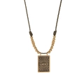 Rectangular gold-plated Lucky tarot pendant necklace with black and yellow braided cord - Black Square Necklace