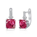 Orecchini quadrati in argento S925 con zirconi rossi e piccoli diamanti di accento - Stile Rosso Rubino (DY110119-S-W-RR) / Argento 925