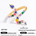 Regenbogen Emaille Schlangenring aus 18k vergoldetem Edelstahl, wasserfest und allergikerfreundlich - Schlangenstil (JZ21362)