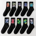 Pack of black crew socks featuring colorful street-style graffiti slogans and patterns - Unisex (35-44) / K2 Series Black (Mixed)