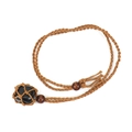 Adjustable woven net necklace featuring a polished black natural stone pendant - Obsidian