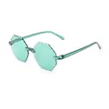 Kids rimless polygon sunglasses with scalloped light green lenses and transparent frames - Green