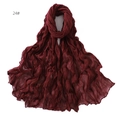 Detailed view of dark burgundy pleated scarf featuring soft crinkle texture and wavy edges - 24# Wine Red
