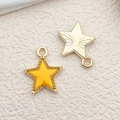 Golden star pendant charms with yellow enamel and radial engraved lines for DIY jewelry - Pentagram Star (13534)