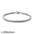 Silver stainless steel box chain bracelet for men with lobster clasp, 200mm length - 3mm Width (20cm Length) / Silver