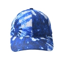 Detailed close-up of blue and white tie-dye cotton baseball cap with stitched brim - Blue White Tie-Dye (Style 7)