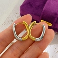 Orecchini a cerchio a forma di U in acciaio al titanio bicolore oro e argento lucido - Un paio (circa 9,2 g) / Forma a U Oro e Argento