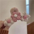 Handmade crochet flower hair claw clip in cream and dusty pink knit for winter styling - Light Pink Flower