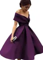 Elegantes tiefviolettes schulterfreies Satin-Cocktailkleid mit ausgestelltem Rock - US Größe 22W / Lila