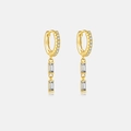 Elegant gold S925 silver hoop earrings with hanging rectangular cubic zirconia stones - 925 Silver / 18K Gold (Square White Stone)