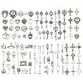 Variety of silver antique alloy charms with heart, sewing and tool motifs for DIY jewelry - 100 Style Set (SN1027) / 100pcs Pack / Antique Silver