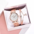 Detail of rose gold watch set with crystal star bracelet in elegant gift box - Watch + Bracelet + Gift Box Set / White