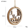 9.5cm round wooden Christmas reindeer forest ornament with hollow carved details - 9.5CM Natural Wood Round Pendant