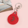 Red leather watermelon access card holder with metal keychain on pink background - Snap Button Style - Watermelon