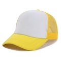 Detail of yellow and white mesh trucker hat with curved brim and breathable fabric texture - One Size / Yellow + White