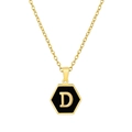 Collar de acero inoxidable chapado en oro 18K con colgante hexagonal de esmalte negro D - Con cadena / Negro D