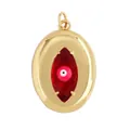 Gold plated copper oval charm with red zircon marquise stone and evil eye detail - Gold Red Marquise L456805-7