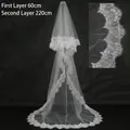 Detail view of double-layer white bridal veil with 60cm and 220cm lace tiers - Mid-length Lace Veil