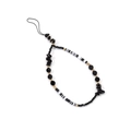 Detail of handmade black beaded phone strap with acrylic crystals and gold accents - Black Crystal Stripe Style