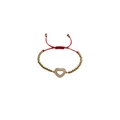 Pulsera ajustable de cuerda roja con colgante de corazón dorado y circonitas claras - Cuerda Roja Con Cuentas De Cobre
