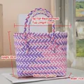 Pink and purple woven tote bag gift basket with 32x20x11cm dimensions and sturdy handles - Medium (No Bow) / Pink Purple