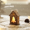 Lighted wooden house ornament for Christmas desktop decor with warm LED glow and rope - Mini Christmas Tree