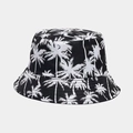 Detail of tropical palm tree print on black canvas bucket hat with high contrast patterns - M (56-58cm) / Black