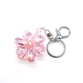 Charming pink crystal flower keychain with silver metal ring for women's handbag decor - 4.5*12cm / Pink