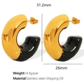 Minimalist thick C-shaped stainless steel hoop earrings in gold and black enamel finish - EH477 Gold Black Enamel Style
