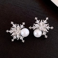 Elegant silver snowflake stud earrings with 18k gold plating, pearls, and zircons - 61# Silver Earring Post - Silver Snowflake Pearl