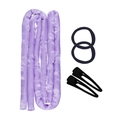 Detail van paarse zijden krulset met zwarte scrunchies en clips voor het haar - Dromerig Paars