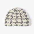 Knit beanie with grey and cream houndstooth pattern and thick jacquard texture - One Size / Light Gray(23B066)