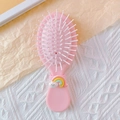 Pink cartoon air cushion hairbrush with cute rainbow cloud decoration and round white bristles - Rainbow (Long Comb)