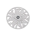 Vue détaillée du pendentif fleur de soleil argenté avec cristaux blancs et noirs - VD1353 Rond Platine
