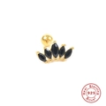 Detailed macro of S925 sterling silver crown ear bone stud with marquise-cut black gems - Single Piece Gold - Black Zirconia
