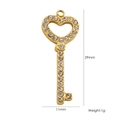 14K gold-plated stainless steel heart key pendant with crystals on white background - 25 Heart Key Zirconia