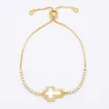 Adjustable gold plated virgin cross bracelet with zircon pavé and mother of pearl inlay - Cross (White Shell)