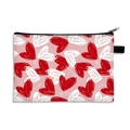 Pink canvas cosmetic bag with heart patterns and 'With love' text featuring a black zipper - Gold Interlocking Double Heart
