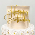Golden acrylic Happy Birthday cake topper with elegant butterflies decoration - Design No.17 / Gold