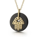 Hamsa Hand necklace with sparkling zircons on a round black onyx pendant in gold - Black Base Gold Palm Style (KN199357-KLX)