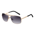 Vintage square gold sunglasses with purple gradient lenses and checkered temple detail - C1-1 Shiny Black Gold Double Grey (Greyish)
