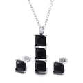 Set gioielli in acciaio argento con collana e orecchini in zircone nero di forma quadrata - Argento (Quadrato Nero)