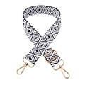 Adjustable crossbody bag strap with black and white geometric embroidery and gold hardware - Navy Blue White