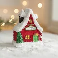 Miniatur-Weihnachtswerkstatt aus rotem Harz mit Kunstschnee für den Schreibtisch - Weihnachtswerkstatt Schneehaus