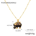 Vergulde titanium stalen ketting met een zwarte olifant hanger met gekleurde strass - Gouden Zwarte Olifant Stijl(P1941)