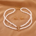 Ensemble collier de perles double épaisseur et boucles d'oreilles nœud doré strass - Ensemble Collier et Boucles d'Oreilles Noeud (K-822)