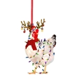 Funny Christmas chicken ornament with santa hat, red scarf, and colorful fairy lights decor - Christmas Rooster Accessory-5