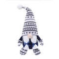 Gnomo di Natale blu in peluche con cappello a maglia a fiocchi e barba intrecciata - Blu Femmina (Doppie Trecce) / Blu Notte/Bianco/Grigio